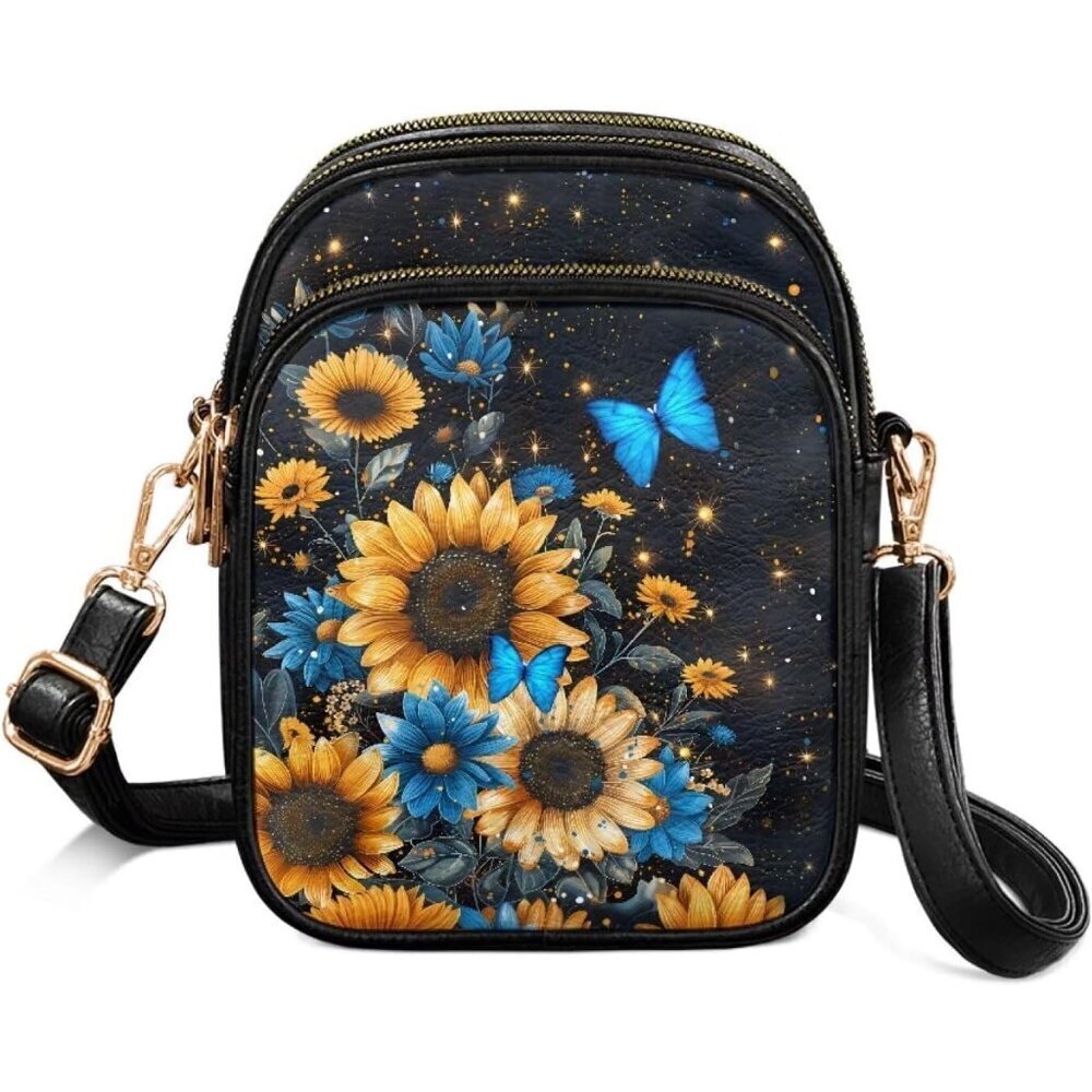Leather Crossbody Bag for Women Compact Wallet Phone Purse Sling Shoulder